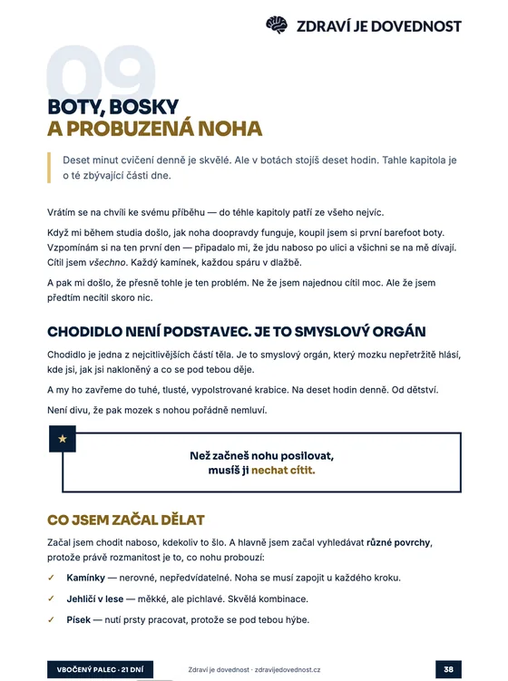 Stránka z e-booku k programu Vbočený palec: Boty, bosky a probuzená noha