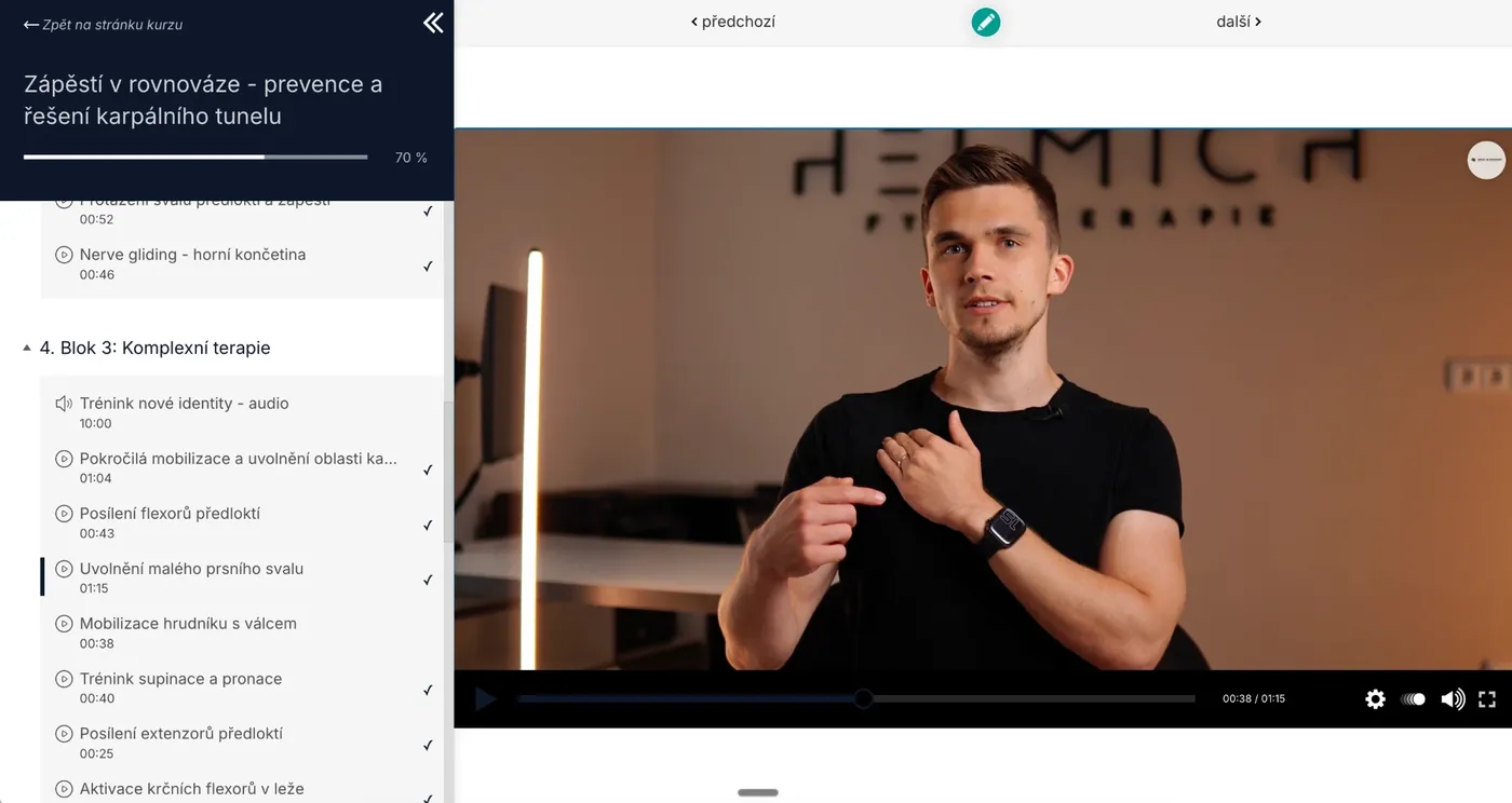 Ukázka z programu Zápěstí v rovnováze: video lekce a osnova bloku Komplexní terapie